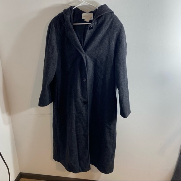 Andrea 100% Wool Hooded Maxi Trench Pea Coat Sz 16 Button Down Jacket - Picture 2 of 11